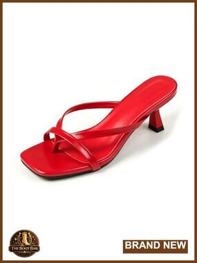 Strappy Kitten Heel Flip Flops Sandals Square Open Toe Slip On Low Heels Mules